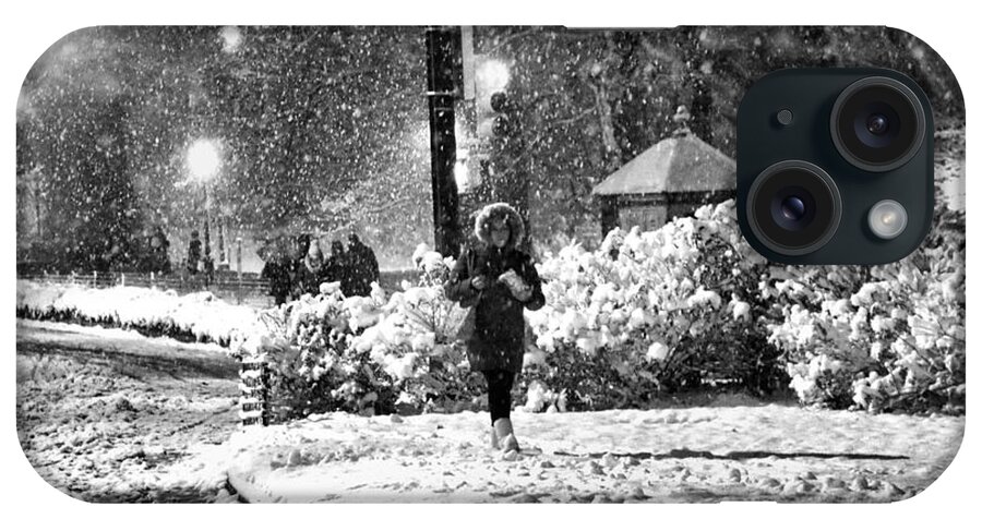 Snow Scene iPhone Case featuring the photograph On a Snowy Night in Central Park No. 2 by Steve Ember
