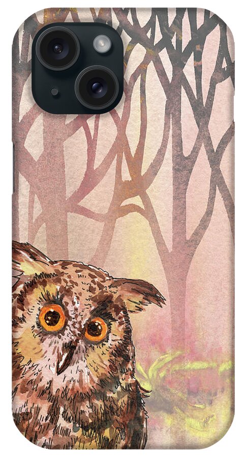 Cute Owl iPhone Case featuring the painting On Forest Watch Cute Baby Owl Watercolor by Irina Sztukowski