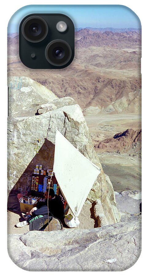 Jabal Musa iPhone Case featuring the photograph only lonely vendor top of Mount Sinai by Paul Vitko
