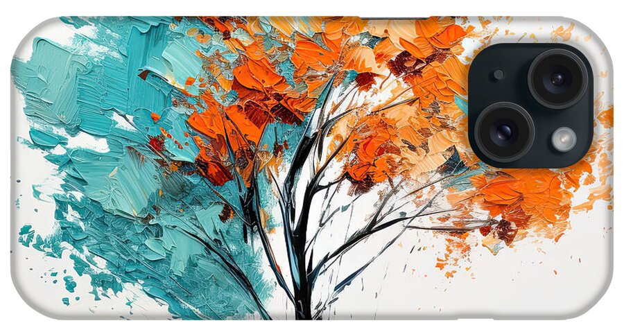 Turquoise Art iPhone Case featuring the digital art Orange and Turquoise Modern Art by Lourry Legarde