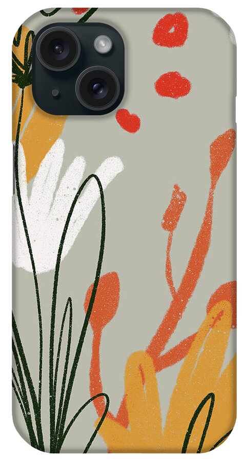 Orange Garden iPhone Case featuring the digital art Orange Garden 1 - Minimal Contemporary Abstract - Red, Yellow, Orange, Black, White, Grey by Studio Grafiikka