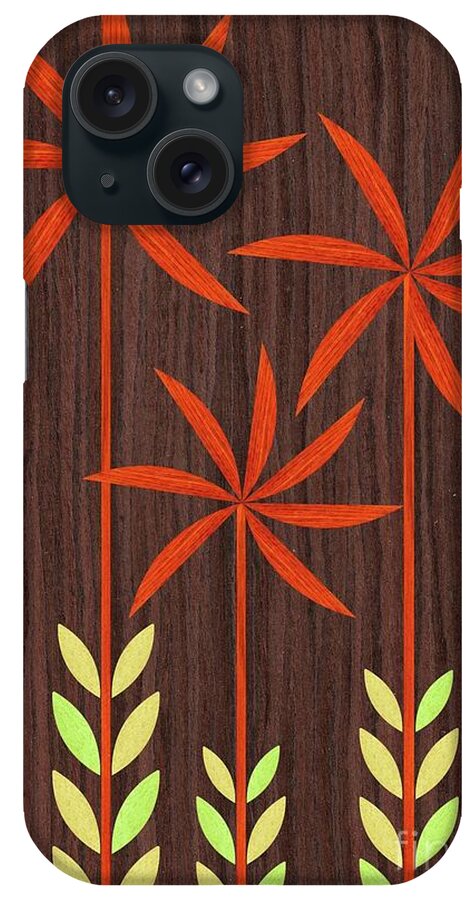 Flower Art iPhone Case featuring the mixed media Orange Wood Veneer Flowers by Donna Mibus