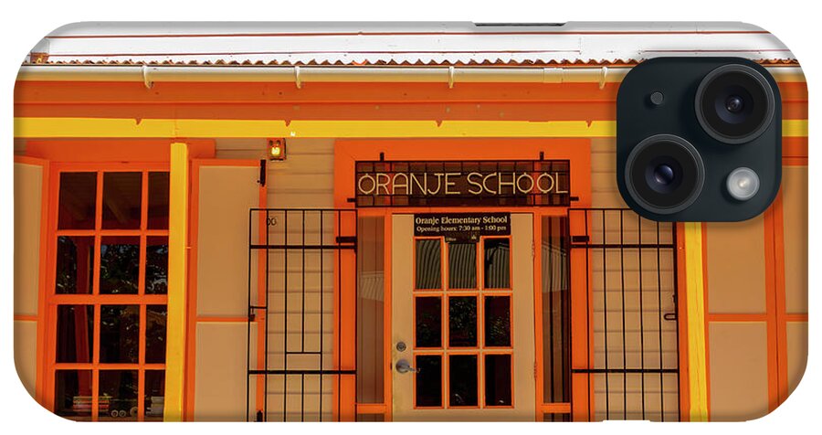 Color; School; Building; Oldest iPhone Case featuring the photograph Oranje School in Saint Maarten by AE Jones