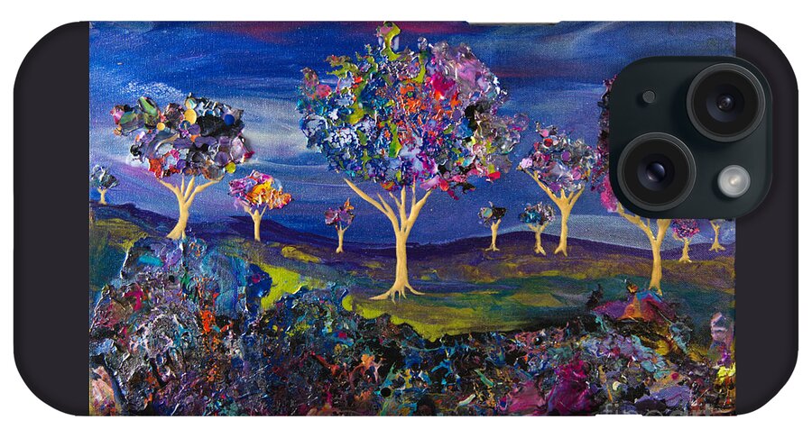 Landscape Collage Trees Orchard iPhone Case featuring the painting Orchard On The Hill 7697B by Priscilla Batzell Expressionist Art Studio Gallery