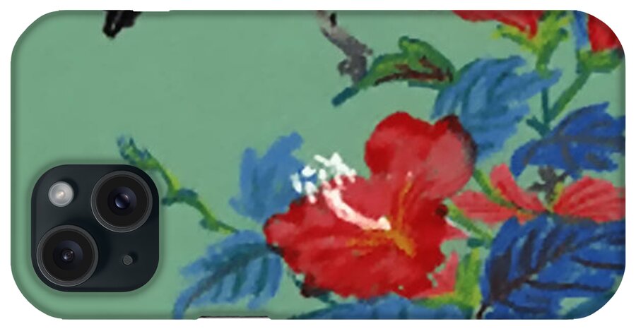 Flower iPhone Case featuring the painting Oriental Flower Series Green by Vallee Johnson