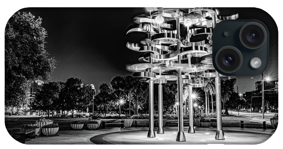 Orlando Florida iPhone Case featuring the photograph Orlando Florida Lake Eola Park and Union Sculpture in Black and White by Gregory Ballos