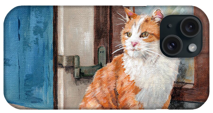 Cat iPhone Case featuring the painting Oscar - Cat in Window painting by Annie Troe