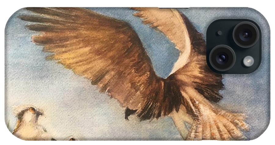 Osprey iPhone Case featuring the painting Osprey Landing by B Rossitto