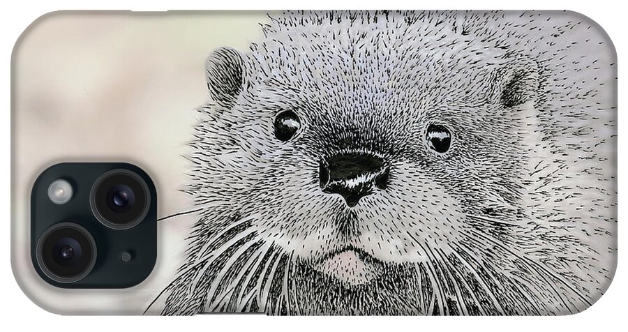 Otter iPhone Case featuring the mixed media Otter approaching, mixed media. by Tony Mills