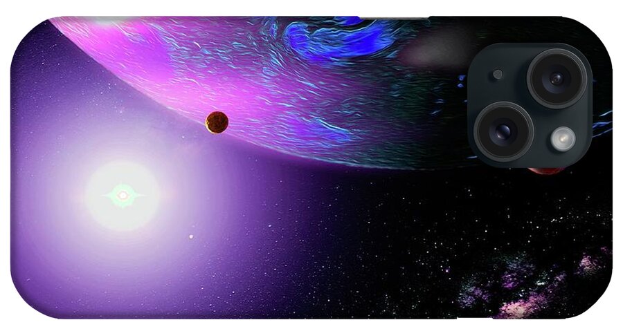  iPhone Case featuring the digital art Outer Space Giant Planet and Moons by Don White Artdreamer