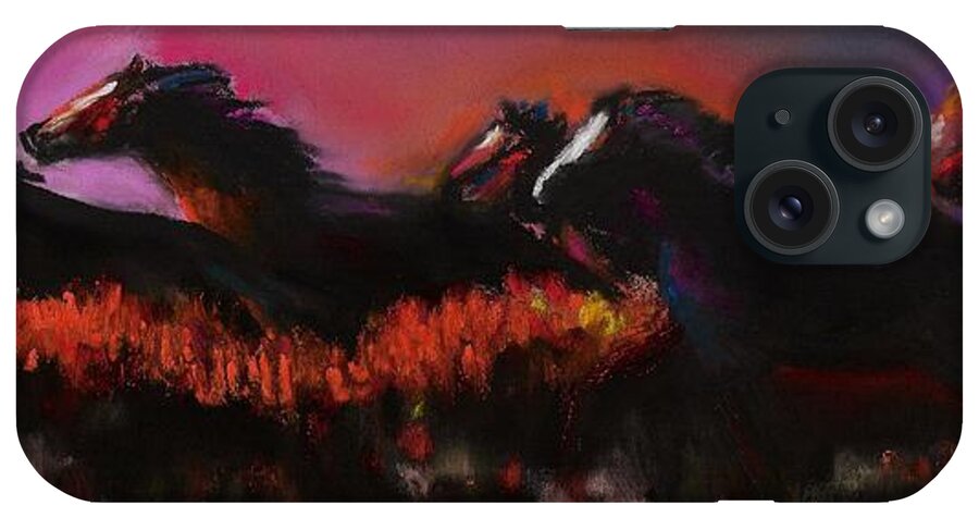 Horses iPhone Case featuring the painting Outrunning The Storm by Frances Marino