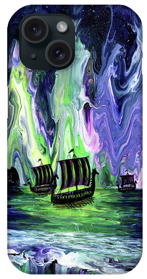 Aurora Borealis iPhone Case featuring the painting Over the Unknown Sea by Laura Iverson