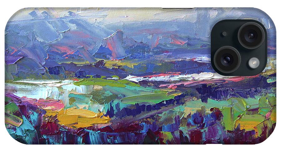Abstract iPhone Case featuring the painting Overlook abstract landscape by Talya Johnson