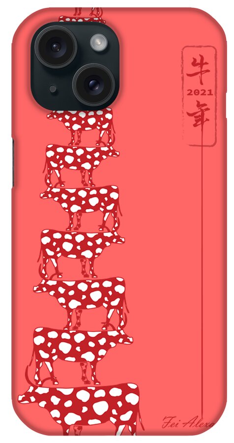 Year Of Ox iPhone Case featuring the digital art Ox Year No.19 by Fei A