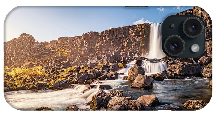Oxararfoss iPhone Case featuring the photograph Oxararfoss Waterfall in Iceland by Alexios Ntounas