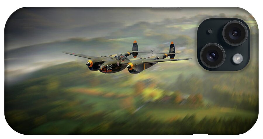 P-38 Lightning iPhone Case featuring the digital art P38 Lightning Run In by Airpower Art