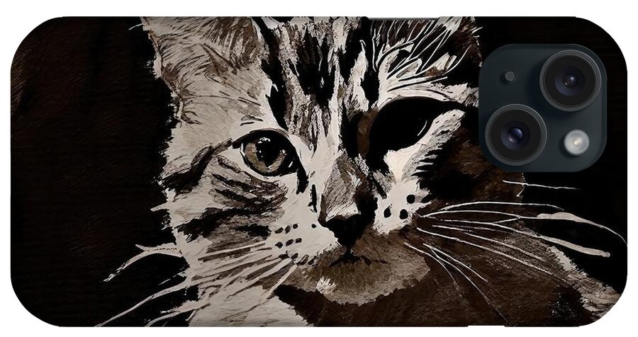 Art iPhone Case featuring the painting Painting El Mis art cat black animal sketch pet f by N Akkash