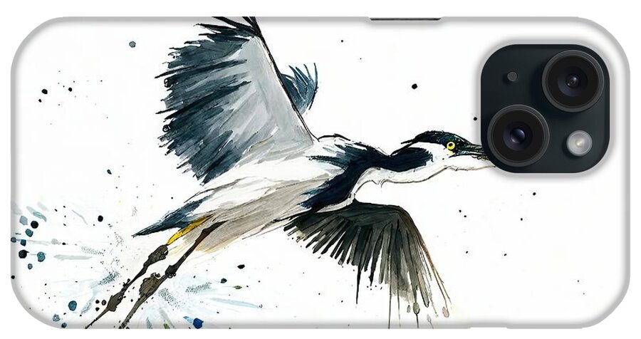 Bird iPhone Case featuring the painting Painting Grey Heron bird nature drawing white wil by N Akkash