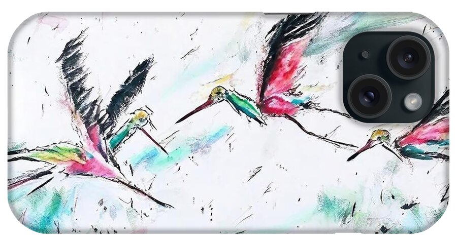 Art iPhone Case featuring the painting Painting Ibis Birds In Flight art color backgroun by N Akkash