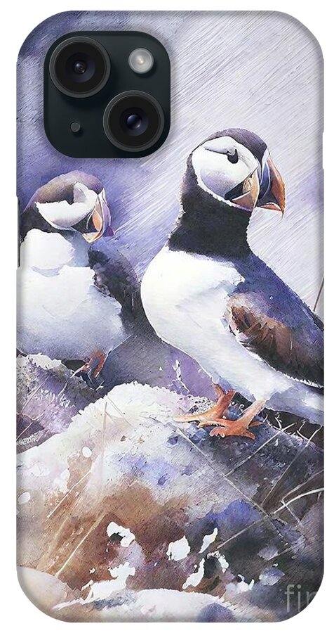 Bird iPhone Case featuring the painting Painting Icelandic Puffin Painting Watercolor Pai by N Akkash