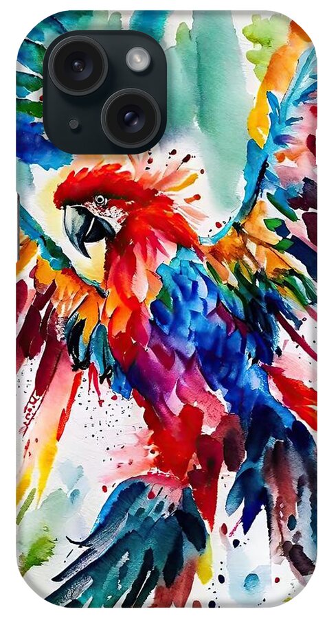 Bird iPhone Case featuring the painting Painting Landing Macaw Parrot bird nature beautif by N Akkash