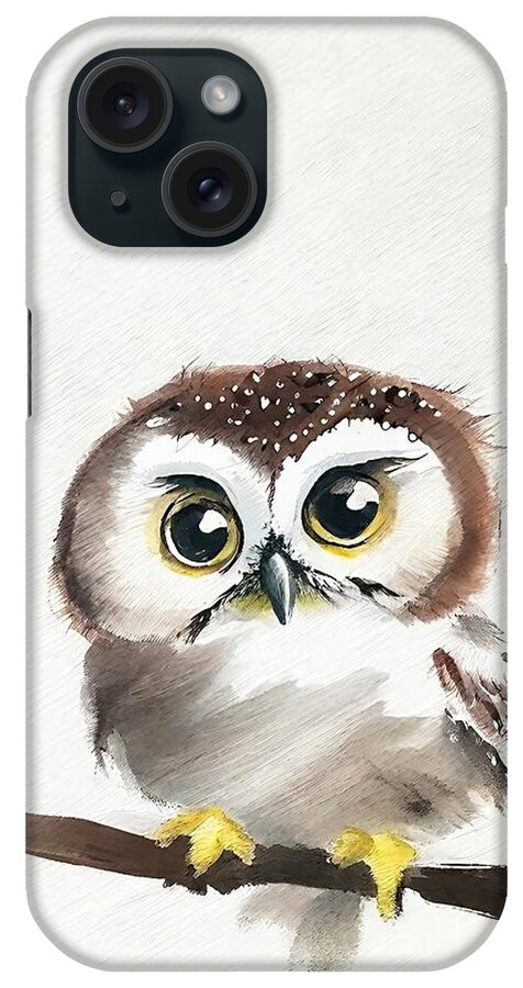 Nature iPhone Case featuring the painting Painting Little Owl On A Branch 9 nature bird wil by N Akkash