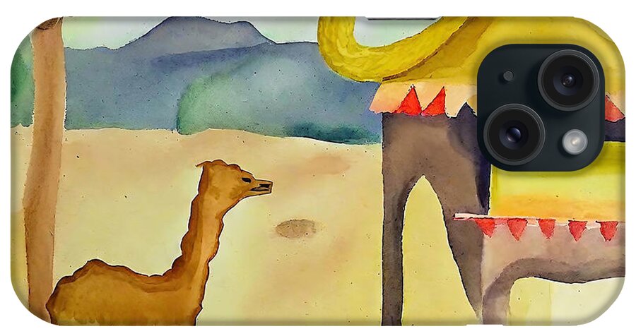 Desert iPhone Case featuring the painting Painting Old Town desert camel illustration art b by N Akkash