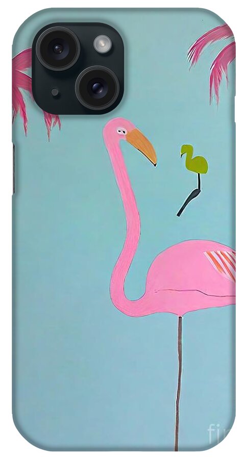 Nature iPhone Case featuring the painting Painting Pink Flamingo Palm Trees nature illustra by N Akkash