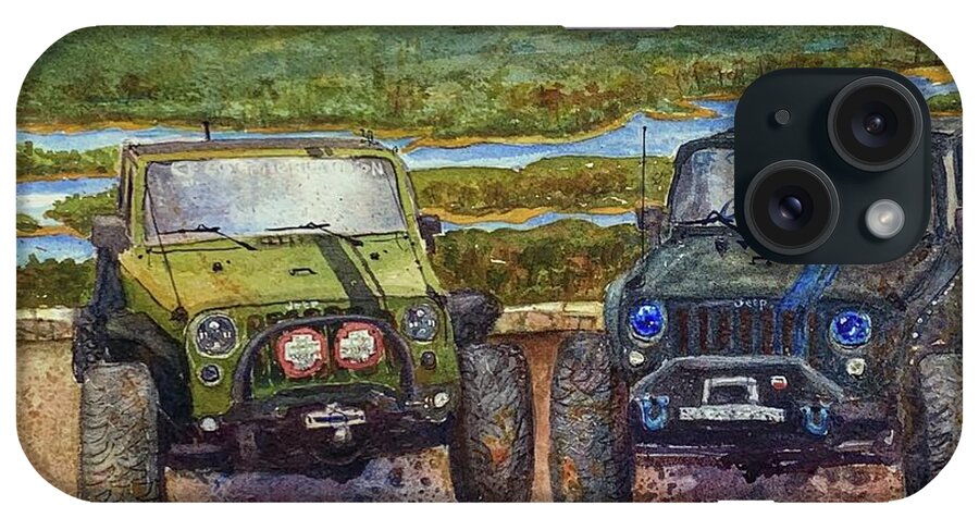 Jeep iPhone Case featuring the painting Pair Of Jeeps by Cheryl Prather