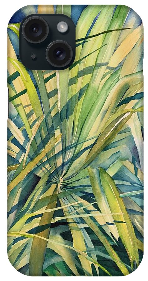 Palm iPhone Case featuring the painting Palm leaves by Liana Yarckin