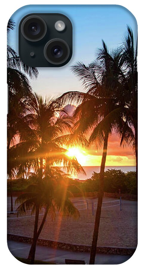 Palm iPhone Case featuring the photograph Palm Tree Sunset on Ocean Drive South Beach Miami by Beachtown Views