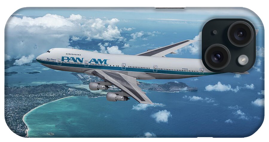 Boeing 747 iPhone Case featuring the mixed media Pan American Flying to Hawaii by Erik Simonsen