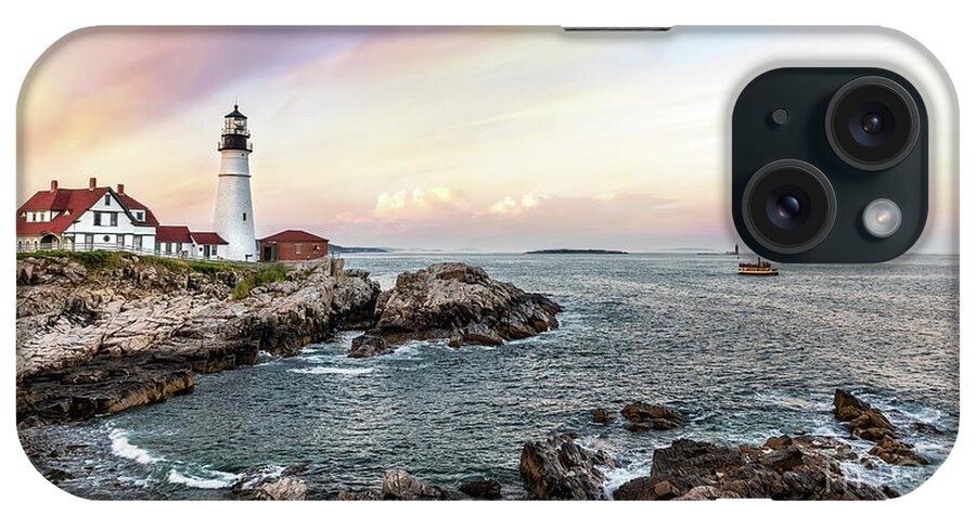 Maine iPhone Case featuring the photograph Panoramic view of the Portland Head Lighthouse at sunset. Cape Elizabeth, Maine, USA. by Jane Rix