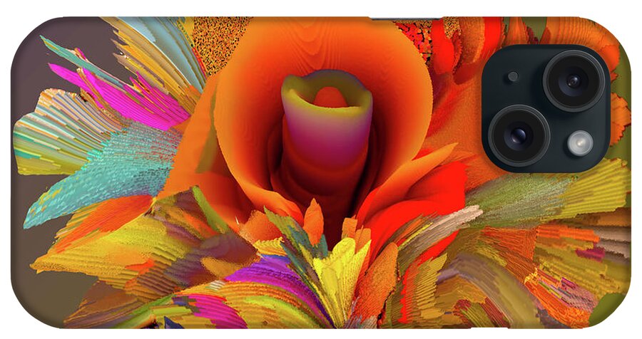Flower iPhone Case featuring the mixed media Paradise flowers of my dreams in in orange-green-violet tones. My secret garden of Eden Flowers by Elena Gantchikova