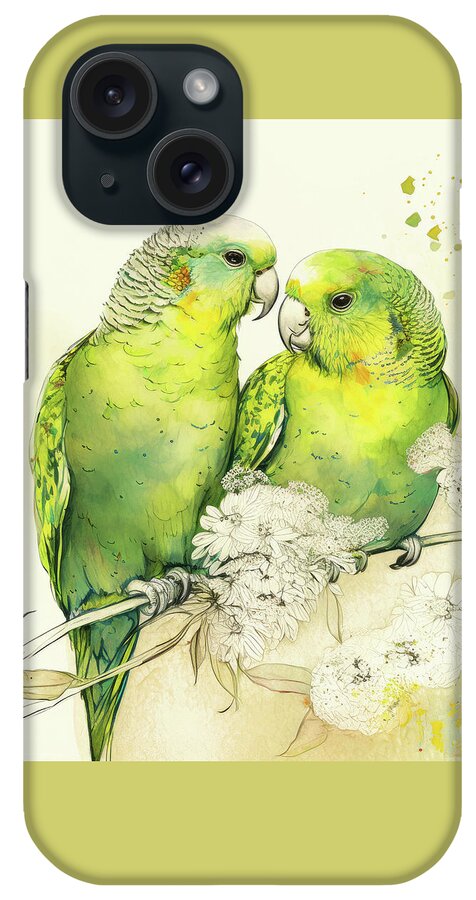 Paraketts iPhone Case featuring the painting Parakeets In Love by Tina LeCour