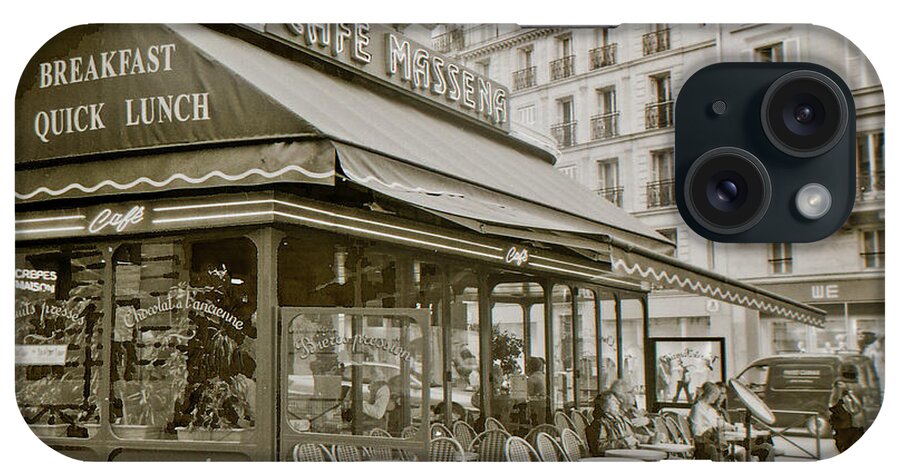Paris iPhone Case featuring the photograph Paris Cafe Massena in Sepia Tone by Matthew Bamberg