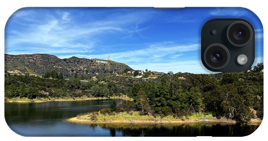 Hollywood iPhone Case featuring the photograph Past the Lake is the Hollywood Sign by Lorraine Devon Wilke