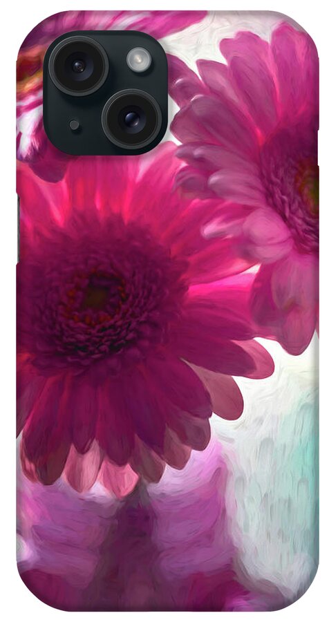 Gerbera Daisy iPhone Case featuring the photograph Pastel Pink Gerbera Daisy Trio Painterly by Carol Japp