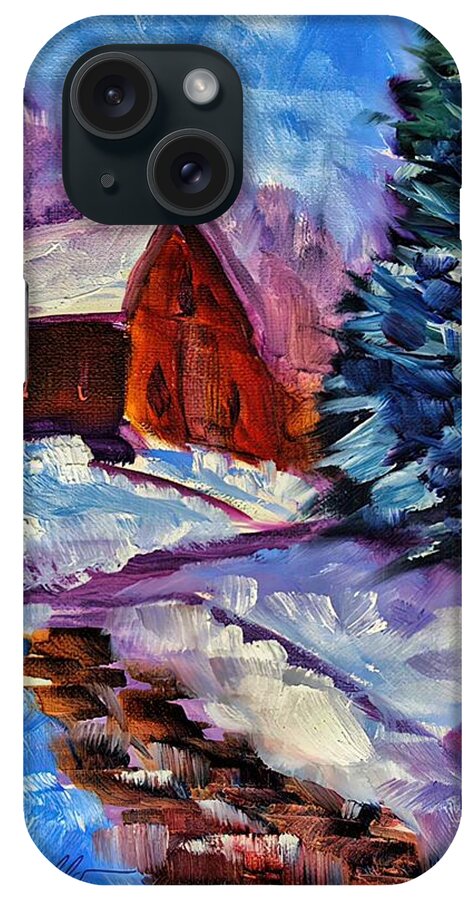 Snow Scene iPhone Case featuring the painting Pathway to a Happy Place by Ruben Carrillo