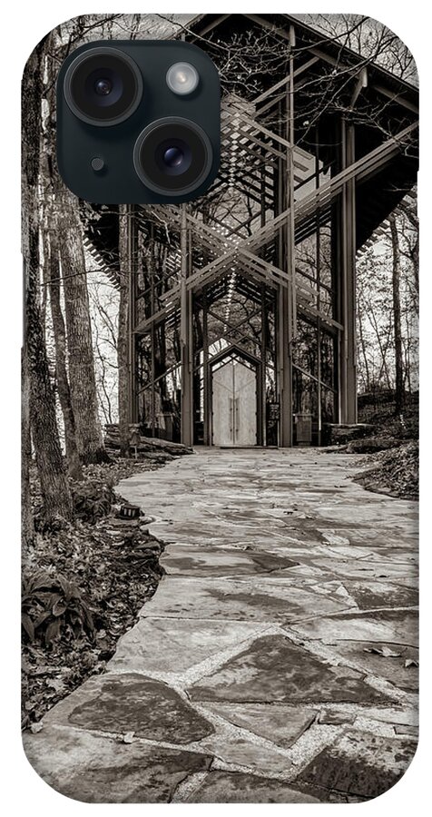 Thorncrown Chapel iPhone Case featuring the photograph Pathway to Thorncrown Chapel - Sepia by Gregory Ballos
