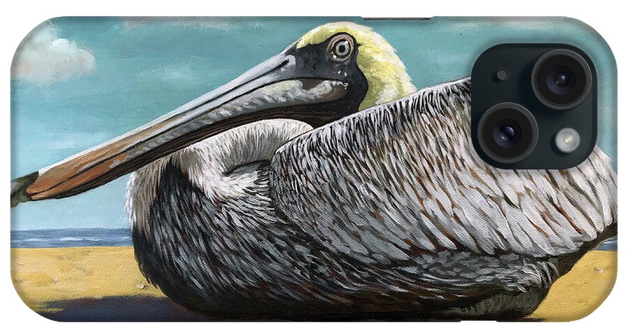 Pelican iPhone Case featuring the painting Patient Pelican oil painting by Linda Apple