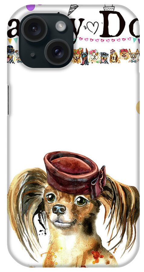 Pawty Dog Display iPhone Case featuring the painting Pawty Dog Lets Pawty No 30 by Celestial Images
