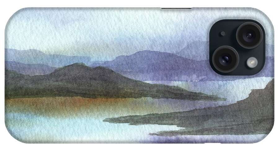 Calm iPhone Case featuring the painting Peaceful Lake Shore Dreamy Calm Landscape Quiet Meditative Nature I by Irina Sztukowski