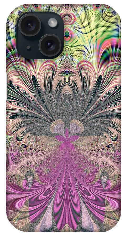 Peacock Feathers Bouquet Fractal iPhone Case featuring the digital art Peacock Feathers Bouquet Fractal 157 by Rose Santuci-Sofranko