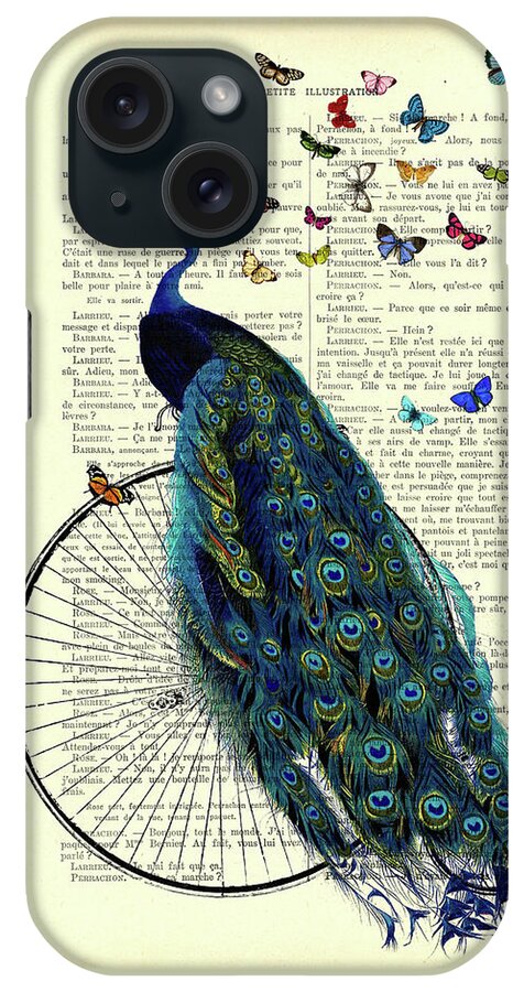 Peacock iPhone Case featuring the digital art Peacock On Penny Farthing Bike With Butterflies Art Print by Madame Memento