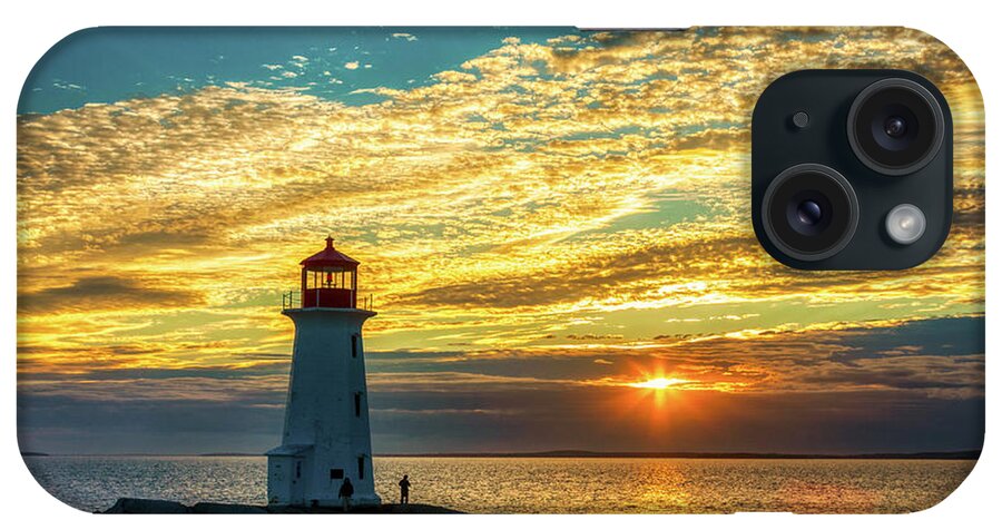 Peggy's Cove iPhone Case featuring the photograph Peggy's Cove Lighthouse at Sunset by Tatiana Travelways