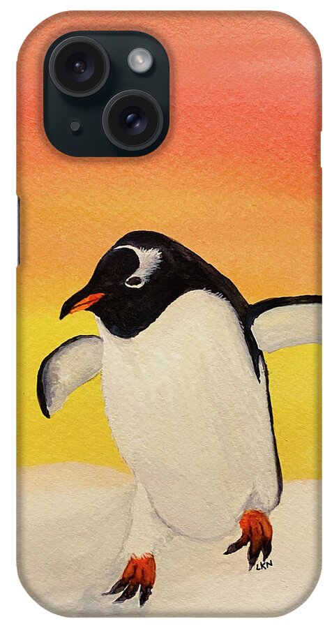 Penguin iPhone Case featuring the painting Penguin at Sunset by Lisa Neuman
