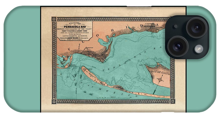 Florida Map iPhone Case featuring the photograph Pensacola Bay Florida Vintage Map 1860 by Carol Japp