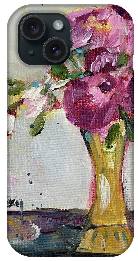 Peonies iPhone Case featuring the painting Peonies in a Yellow Vase by Roxy Rich