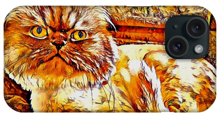 Persian Cat iPhone Case featuring the digital art Persian cat looking grumpy - brown high contrast by Nicko Prints